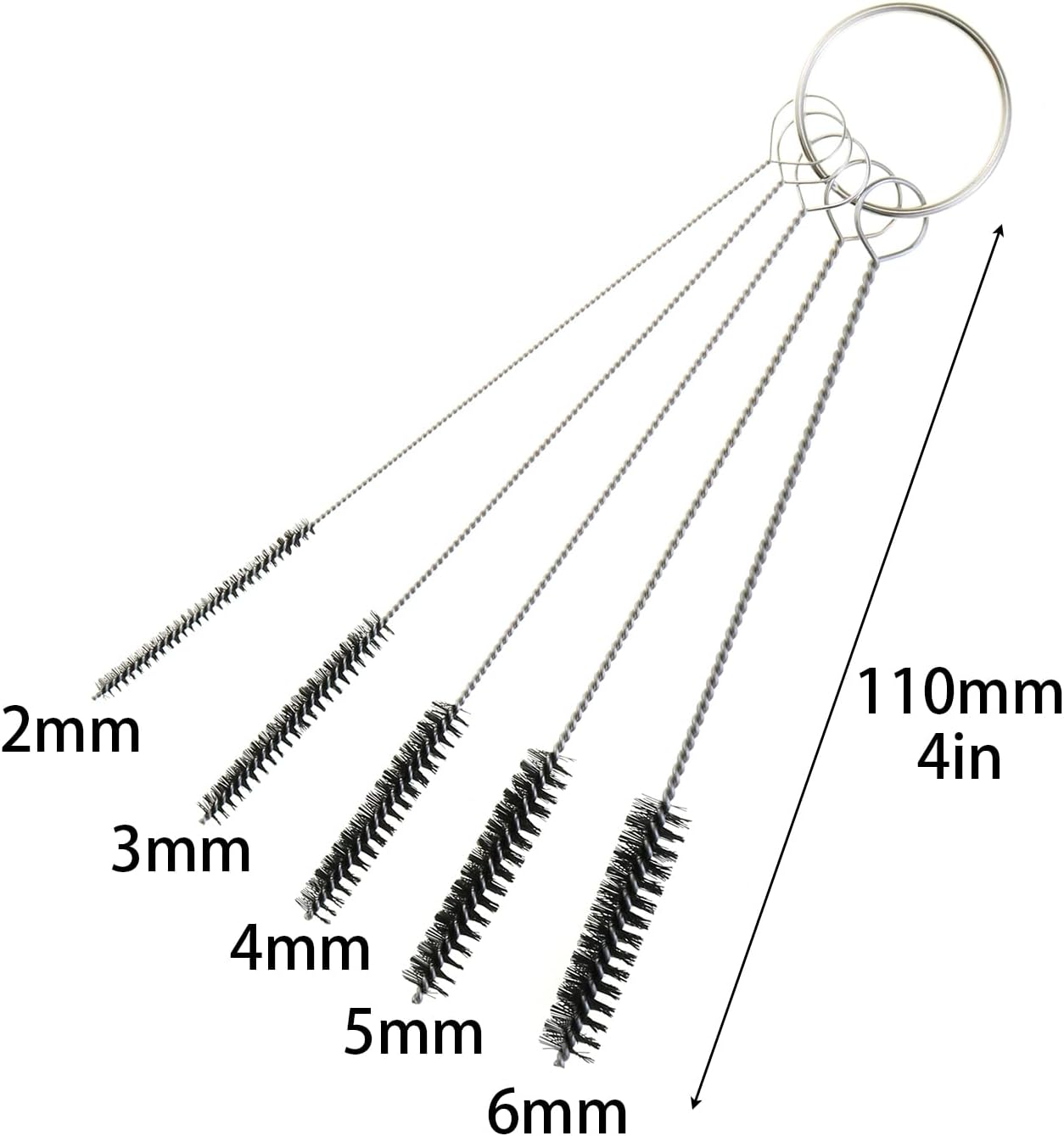 MEETOOT 15-Piece 4-Inch Nylon Tube Brush Set, Straw Cleaning Brush, Carburetor Cleaning Brush, Small Wire Brush, Cleaning Tools, Black