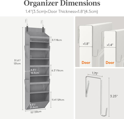 Lifewit 1 Pack Over the Door Organizer, 5 Section Clear Window Hanging Storage with 4 Side Pockets, Sturdy Anti Tilt 40 lbs Load Behind Door for Closet, Bedroom, Bathroom, Nursery, Dorm, Dark Gray