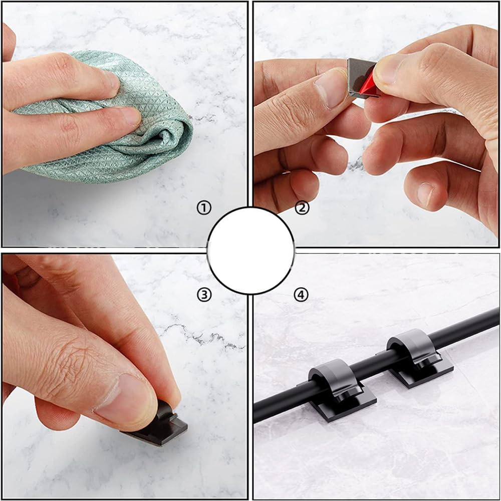 10 Pcs Adhesive Cable Clips,Black 14mm Cable Management Clips with Acrylic Backing, Self-Adhesive Wire Organizer for Cables, Cords and LED Strips