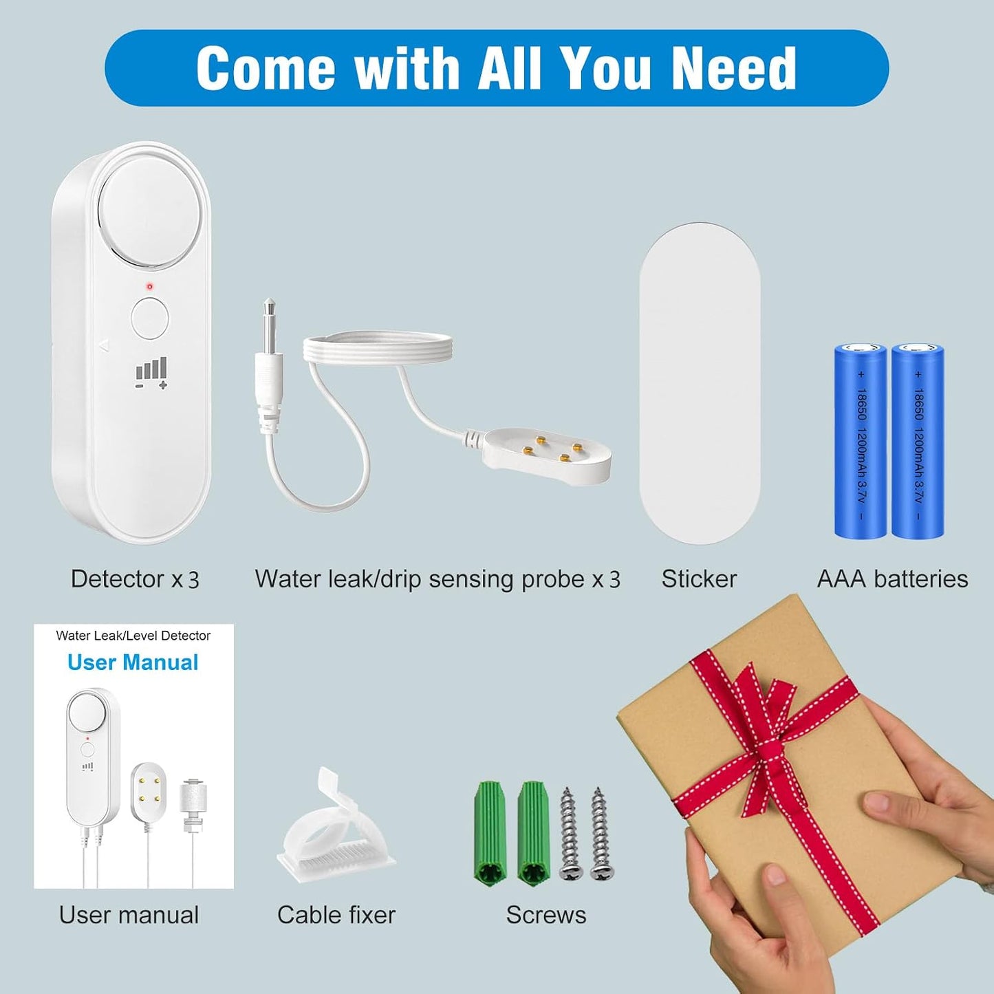 Daytech 3in1 Water Alarm for Basements with 6.5ft Detection Cable, Water Sensor for Bathroom, Water Leak Detectors for Home/RV/Kitchen,Sump Pump Alarm for Water Heater/Washing Machine/Sink (2 Pack)