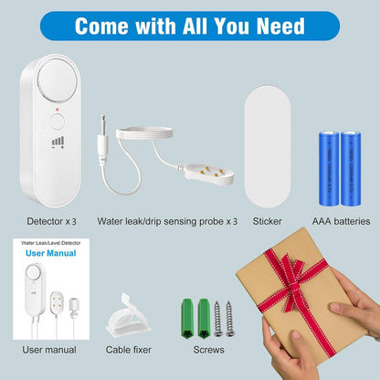 Daytech 3in1 Water Alarm for Basements with 6.5ft Detection Cable, Water Sensor for Bathroom, Water Leak Detectors for Home/RV/Kitchen,Sump Pump Alarm for Water Heater/Washing Machine/Sink (2 Pack)