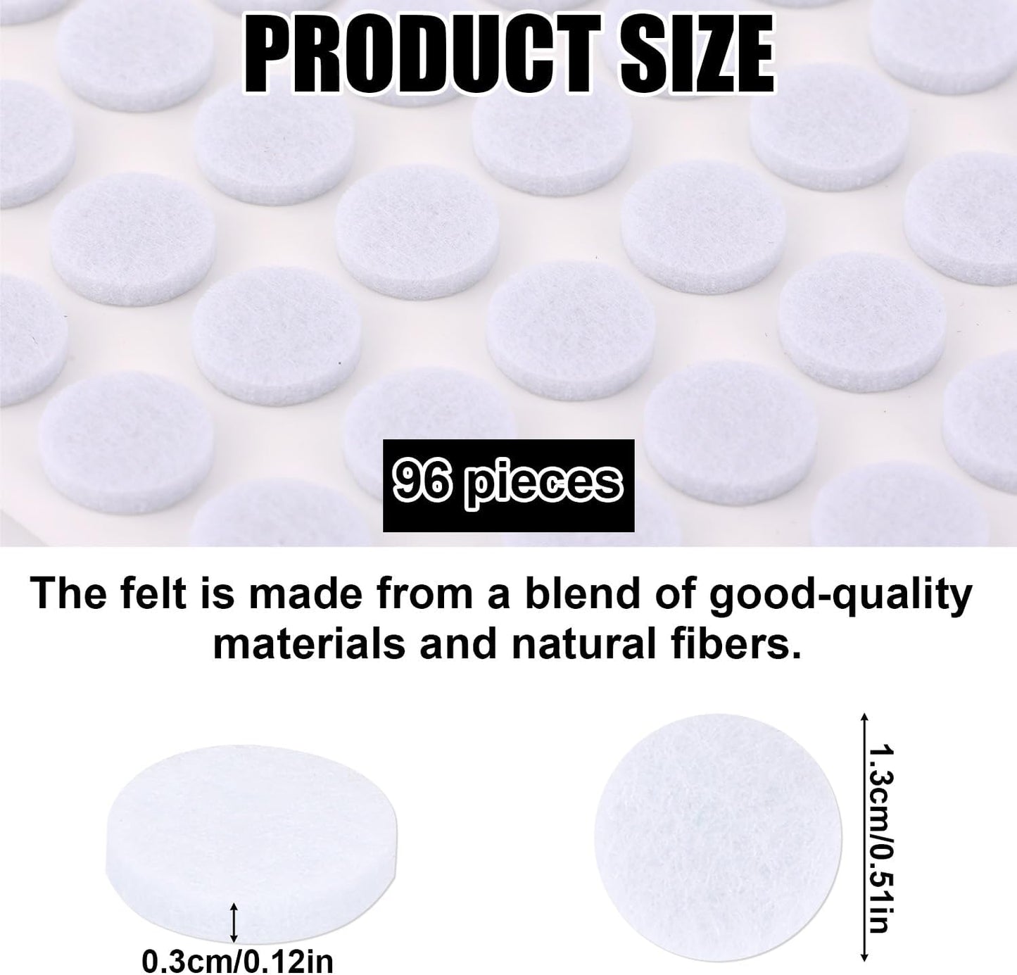 96pcs Felt Pads for Cabinet Door, 1.3cm/1/2in Round Thick Quite Small Cupboard Bumpers Self Adhesive Sticky Felt Dots Furniture Tools for Kitchen Furniture Floor Drawers Table Chair Legs Feet (Black)