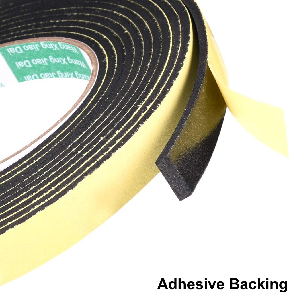 uxcell Sealing Foam Tape 5mm Wide 3mm Thick 4m/13ft Long, Self Adhesive Weather Strip for Window Door Insulation, Pack of 2