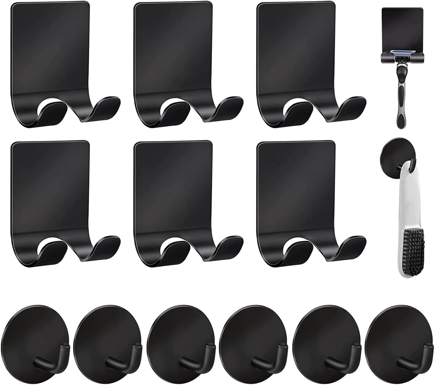Diesisa Razor Holder for Shower + Adhesive Wall Hooks, Premium 304 Stainless Steel Shower Razor Holder with Heavy Duty Waterproof Sticky Hooks for Hanging Towels, Coat, hat (2+2 Pack)