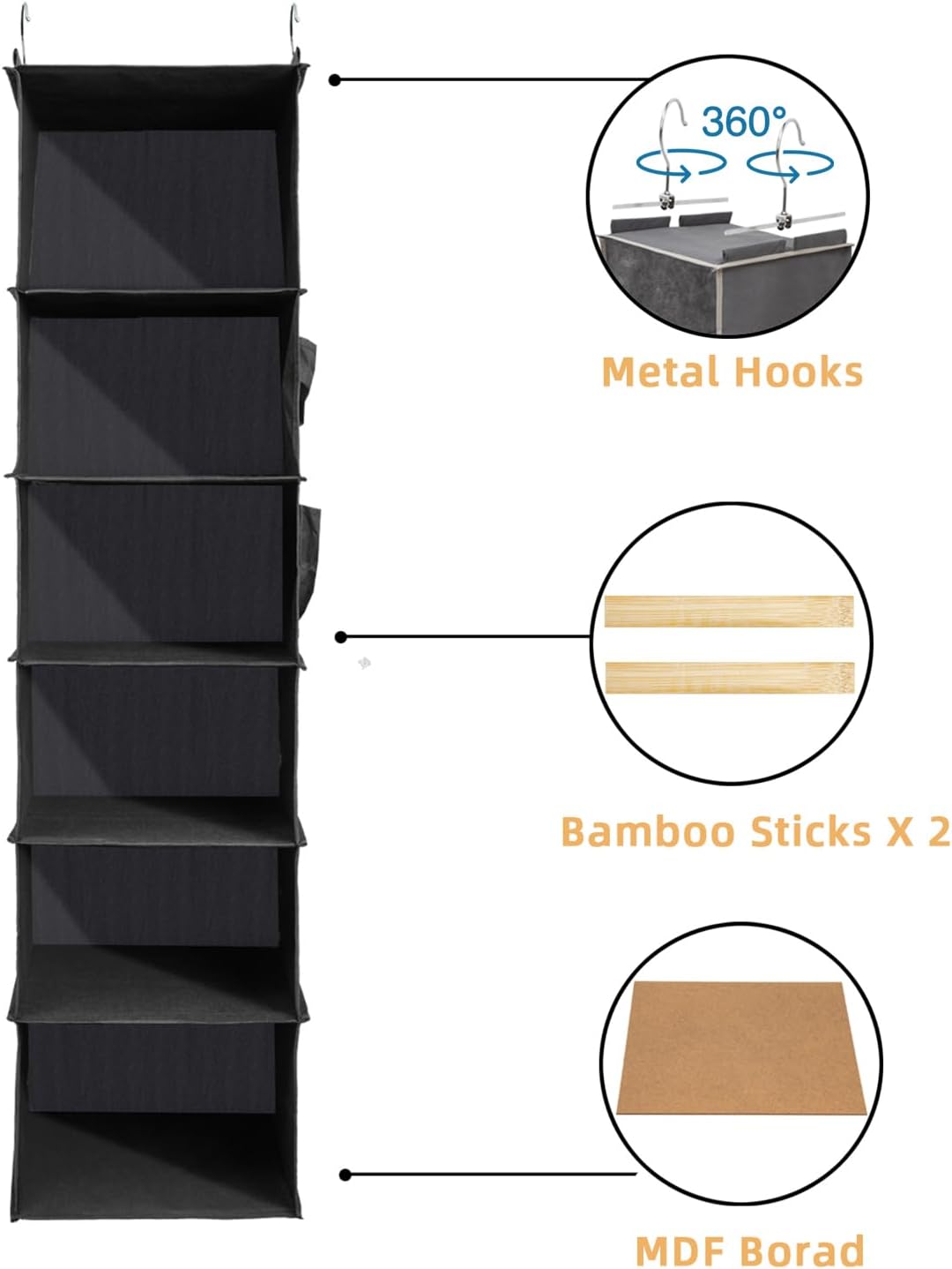 2 Packs Hanging Closet Organizer, 4-Shelf Closet Organizers and Storage with Side Pockets, Collapsible Hanging Shelves for Closet & RV & College Dorm,Beige