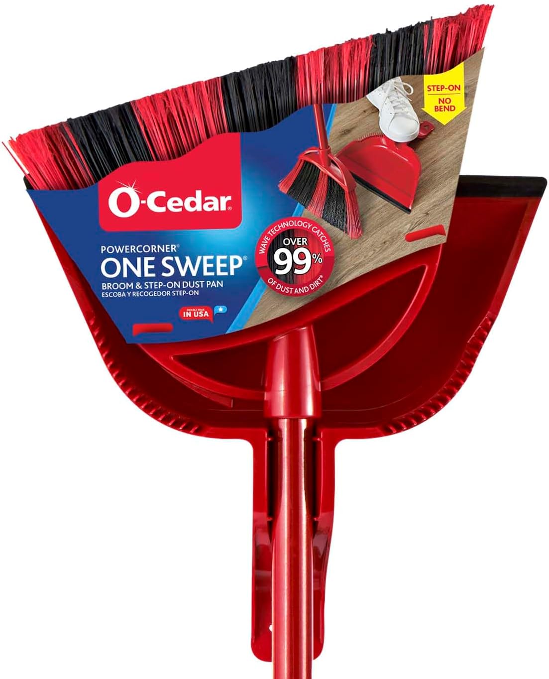 O-Cedar Strong Sweep Broom and Dustpan Set with Detail Brush | Indoor Outdoor Heavy Duty Stiff Bristle Broom | Step-On Dust Pan