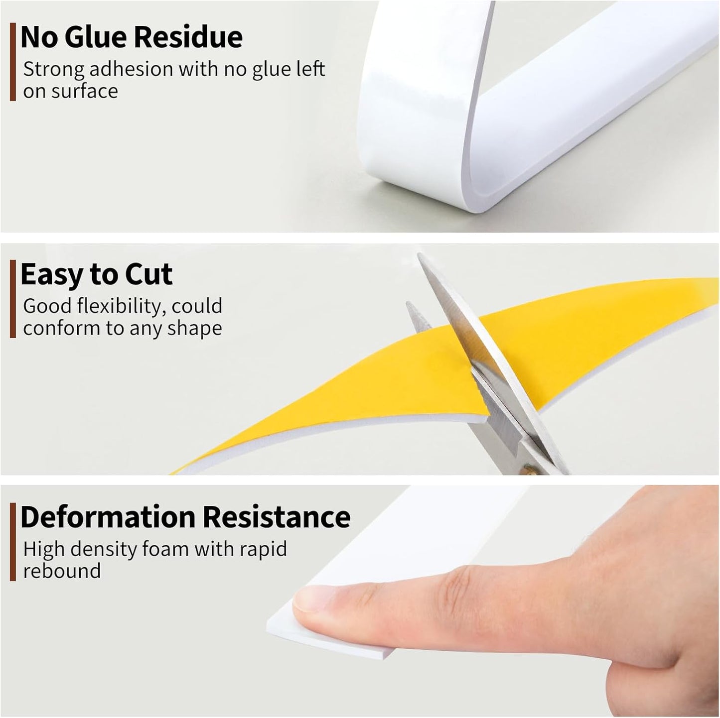 Yotache Weather Stripping Door Seal Strip White 3/8" x1/8", 50Ft Total, Foam Insulation Tape Gasket for Door Frame and Windows, 3 Rolls x 16.5Ft