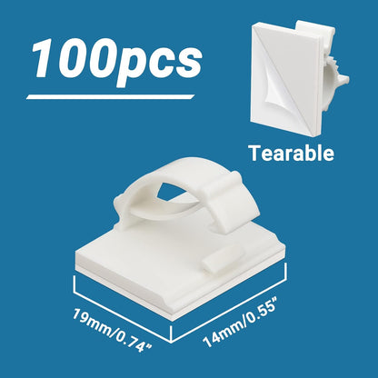 Segarty Cable Clips White, 100 PCS Small Self Adhesive Wire Ties Holder Adjustable Cords Organizer Clamps Ideal Cord Management for Hanging Tidying Wires for PC Desk Car Wall Office Home Outdoors