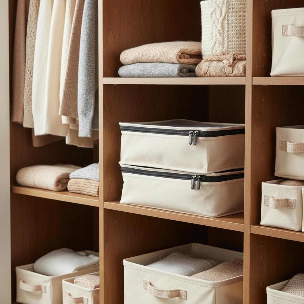 Household Essentials Cedarline 6‑Shelf Hanging Closet Organizer in Heavy‑Duty Cotton Canvas, Cream