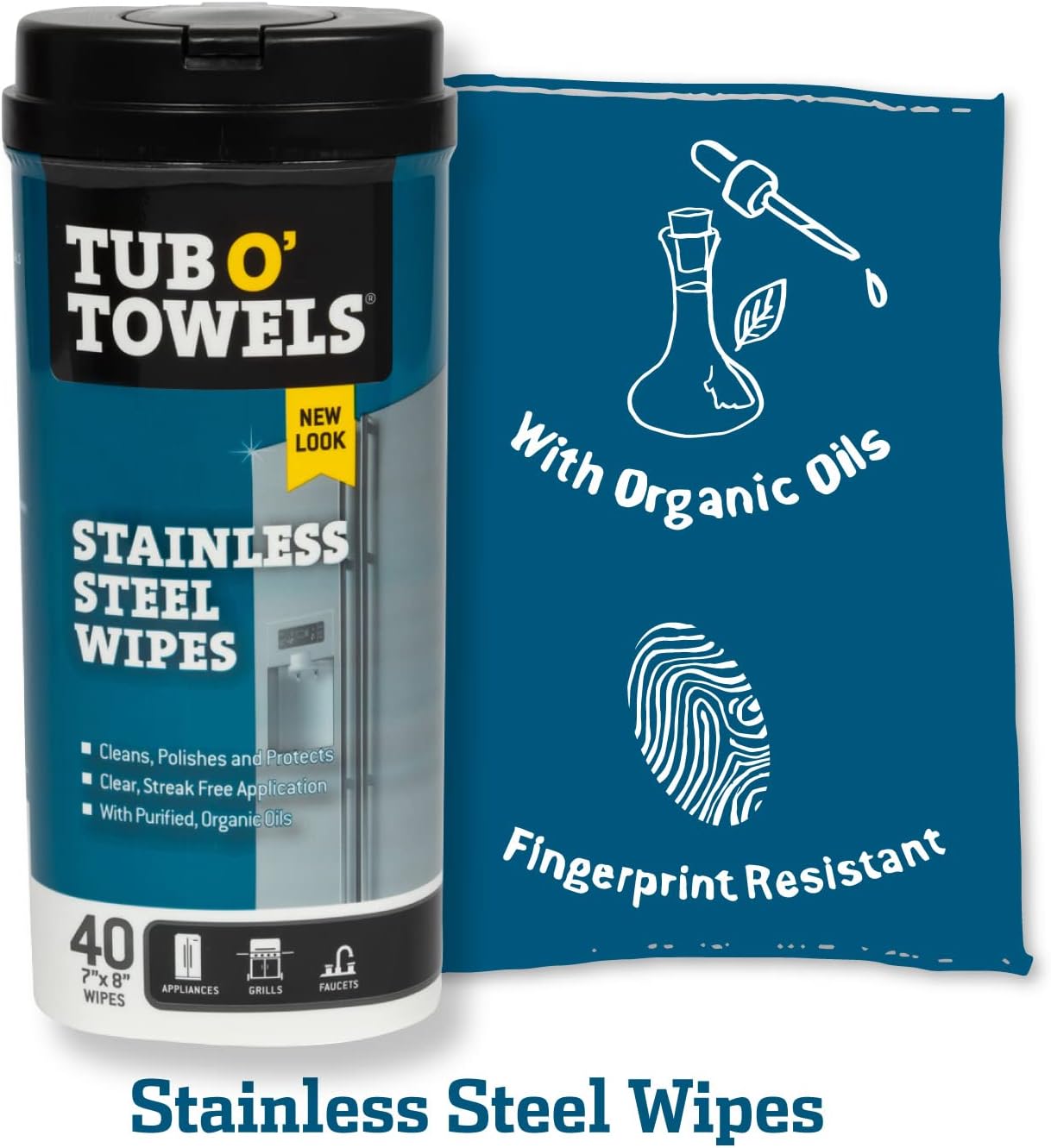 Tub O' Towels Heavy-Duty Multi-Surface Cleaning Wipes, 7" x 8", 40 Count Canister, Removes Grease, Grime, and Tough Stains, Durable Disposable White Wipes for Home, Garage, and Outdoor Cleaning Tasks | industrial-disposable-wipes
