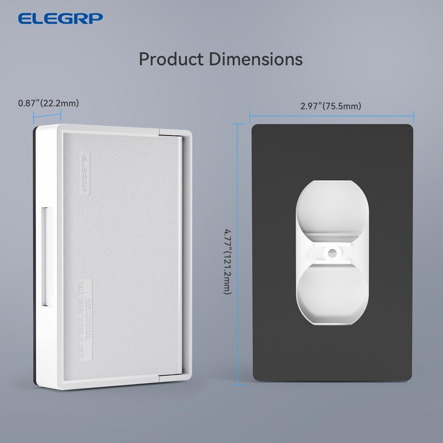 ELEGRP Horizontal Outdoor Cover for Duplex Receptacles, 2-Hole Weatherproof Wall Plate, Outdoor Electrical Outlet Cover, Standard Size 1-Gang 4.55” x 3.02”, Thermoplastic, 1 Pack, Grey