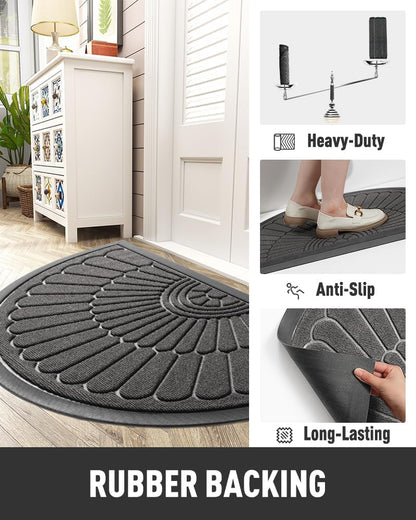 tchdio Door Mat Outdoor Indoor Entrance Doormat-Semicircular Durable Rubber Non Slip Front Door Mat for Outside Inside Entry Entryway Dirt Trapper WelcomeMat for Muddy Paws and Shoes-Black 17”x30”
