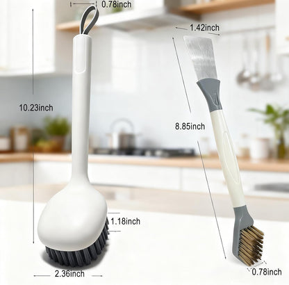 2-Piece Set Handheld Dish Brush with Brass Scrubber and Steel Scraper for Stubborn Grease - Dual-Head Cleaner for Pots, Pans, Stovetop, Sink