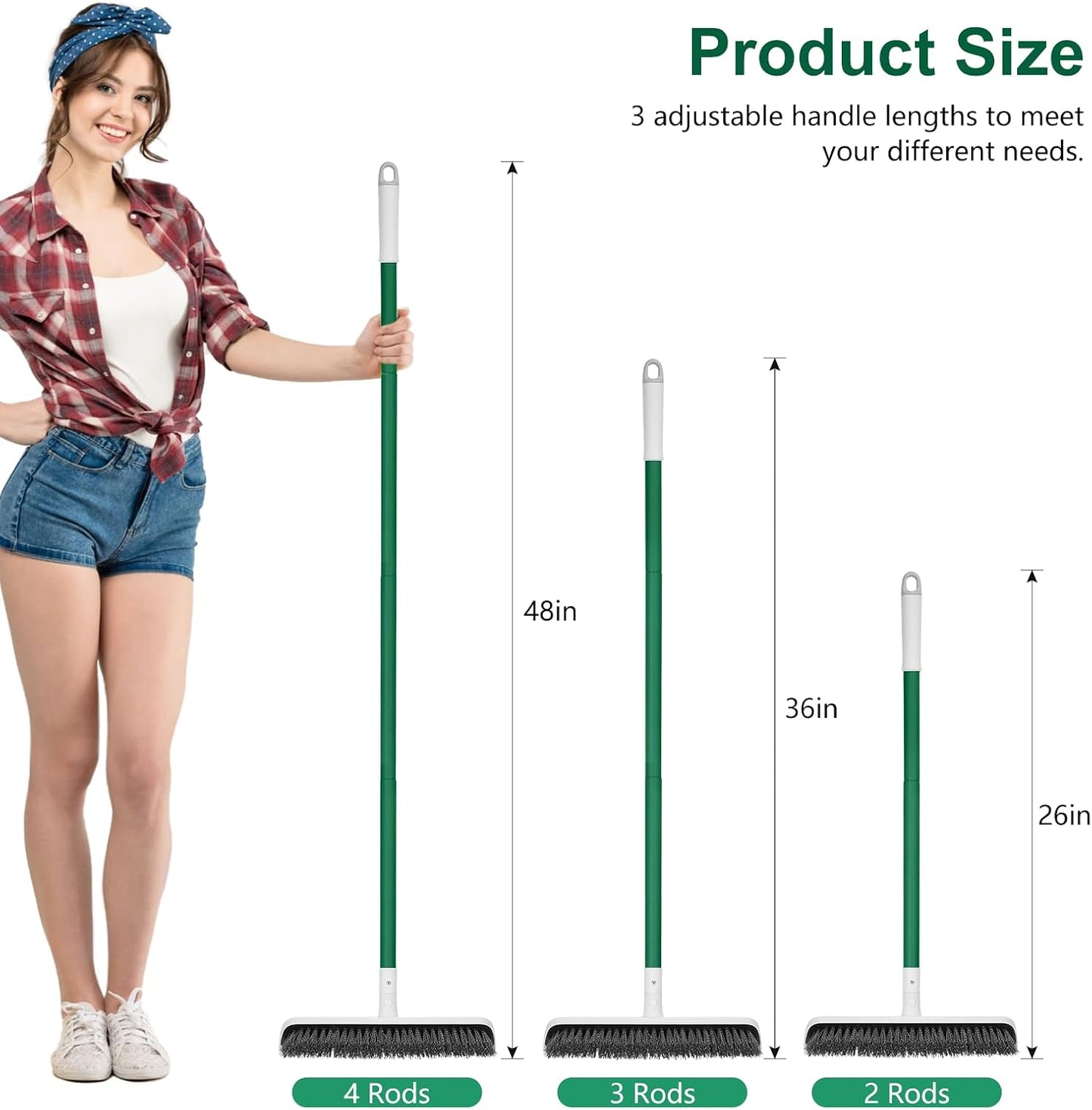 SetSail Floor Scrub Brush with 51-Inch Long Adjustable Handle 2 in 1 Scrape Brush Stiff Bristle Floor Scrubber for Cleaning Shower Bathroom Garage Kitchen Wall Deck Tub Tile