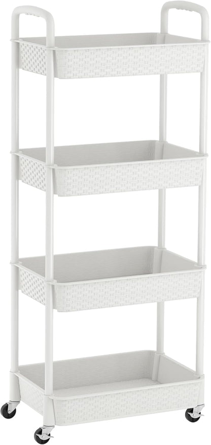 MOYIPIN 3-Tier Plastic Rolling Utility Cart with Handle,Utility Storage Cart for Office, Living Room, Kitchen,Movable Storage Organizer Shelves,White