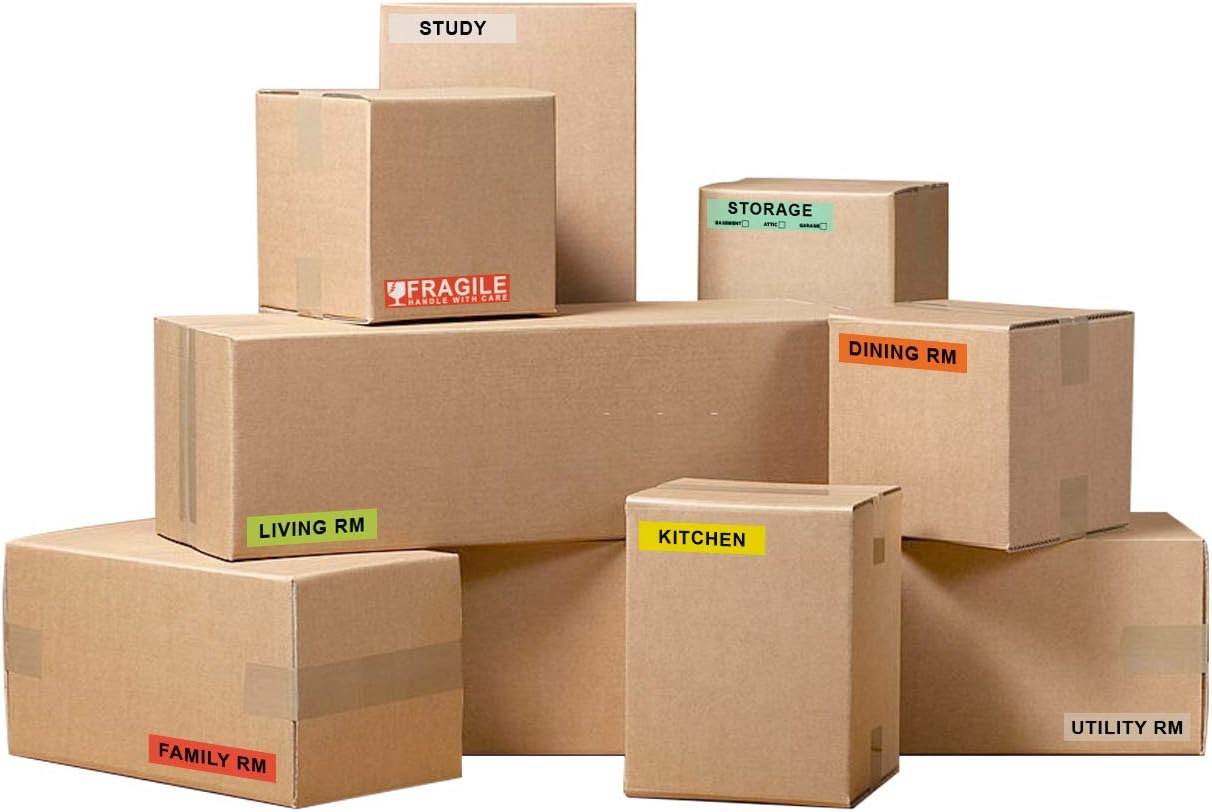 960 Count Home Moving Labels,16 Rolls Different Color Coding Moving Labels for Boxes Stickers + Fragile Moving Stickers + 1 Blank Label Roll for Customized Use