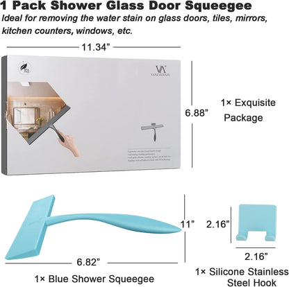 Squeegee for Shower Glass Door, 11-Inch Shower Squeegee for Glass Doors, Bathroom Silicone Squeegees Wiper for Shower with Non-Slip Handle, No-Drilling Silicone Hanging Hook, for Tiles, Mirror(White)