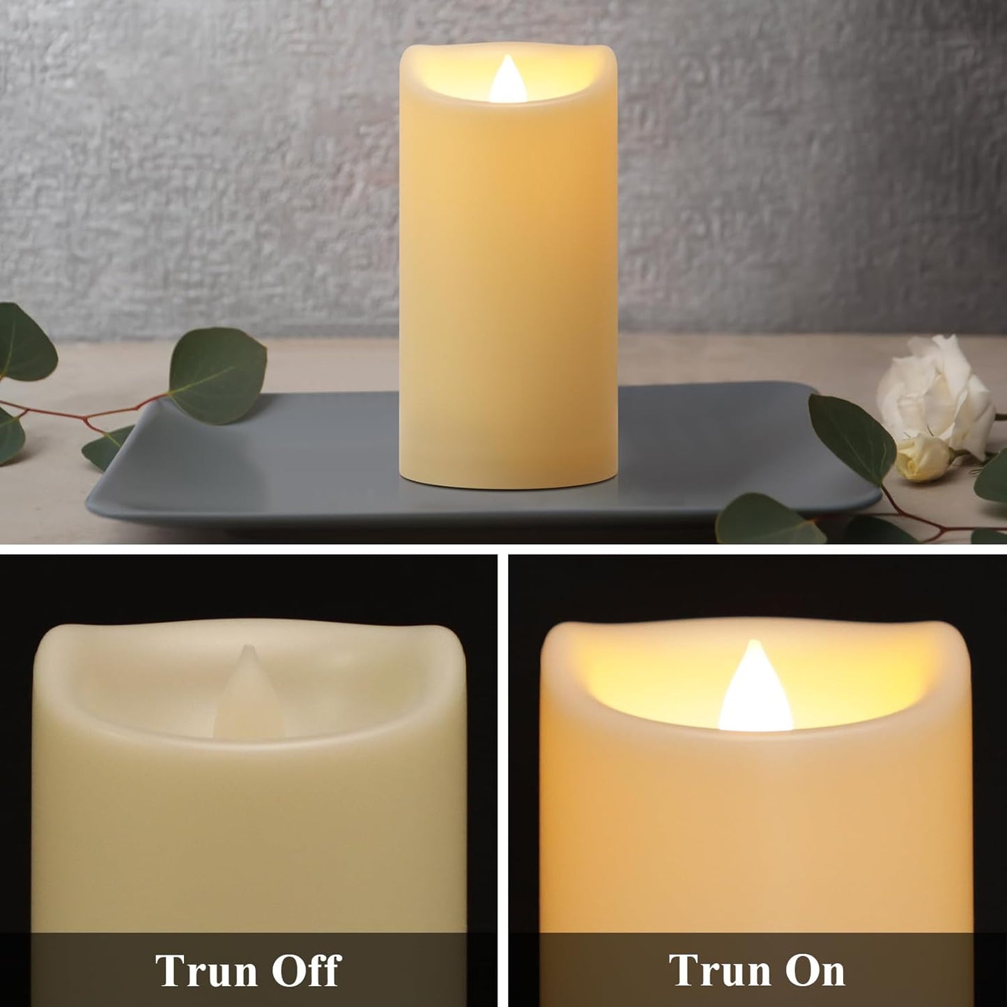 Flameless Flickering Candles with Remote and Timers, 1000 Hours Waterproof Outdoor Indoor Battery Operated LED Pillar Candles, Ivory Plastic, Set of 3(D 3" x H 4" 5" 6")