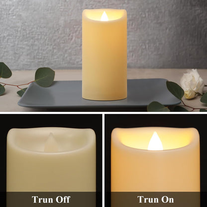 Flameless Flickering Candles with Remote and Timers, 1000 Hours Waterproof Outdoor Indoor Battery Operated LED Pillar Candles, Ivory Plastic, Set of 3(D 3" x H 4" 5" 6")