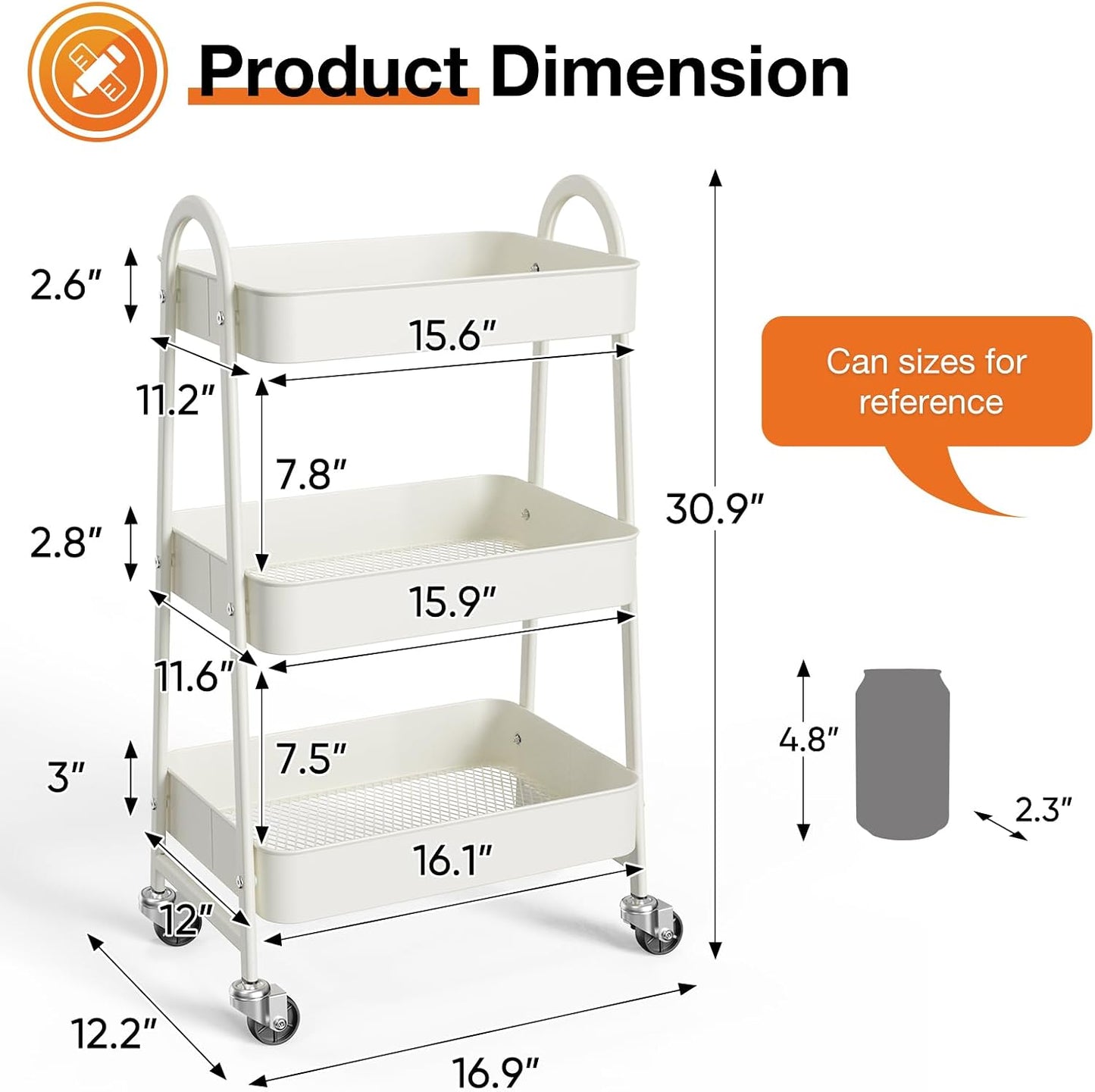 NEWBULIG 3-Tier Rolling Storage Cart, Metal Mobile Utility Organizer Shelf with Lockable Wheels, Space-Saving Freestanding Storage for Bathroom Living Room and Narrow Corner Spaces, Green
