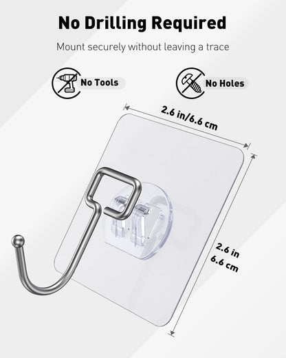 Uniclife 10 Pcs Large Adhesive Hooks for Hanging, 33 lbs (Max) Heavy Duty Wall Hooks, Clear Waterproof Picture Hangers, Self-Adhesive Sticky Hangers for Outdoor Bathroom Kitchen and Office