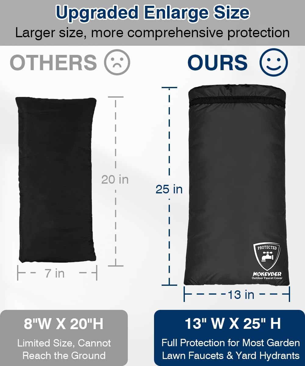Enlarge Outdoor Faucet Cover for Winter Freeze Protection, 13” W x 25" H Hose Bib Covers Socks for Garden Lawn Faucets & Yard Hydrant, Reusable Long Insulated Spigot Cover, Black, 1 Pack