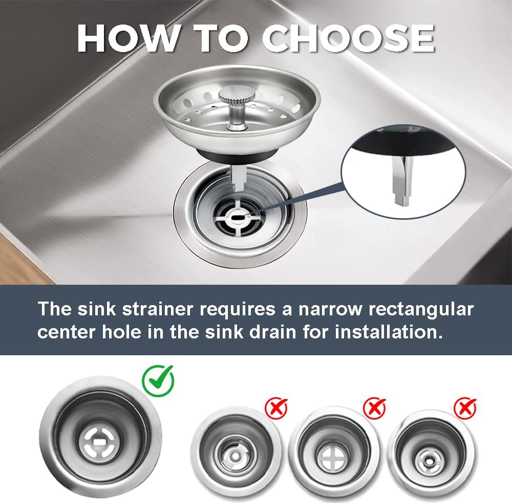 ZM Kitchen Sink Stainless Steel Basket Strainer with Drain Assembly, 3-1/2 Inch Sink Drain Stopper Plug