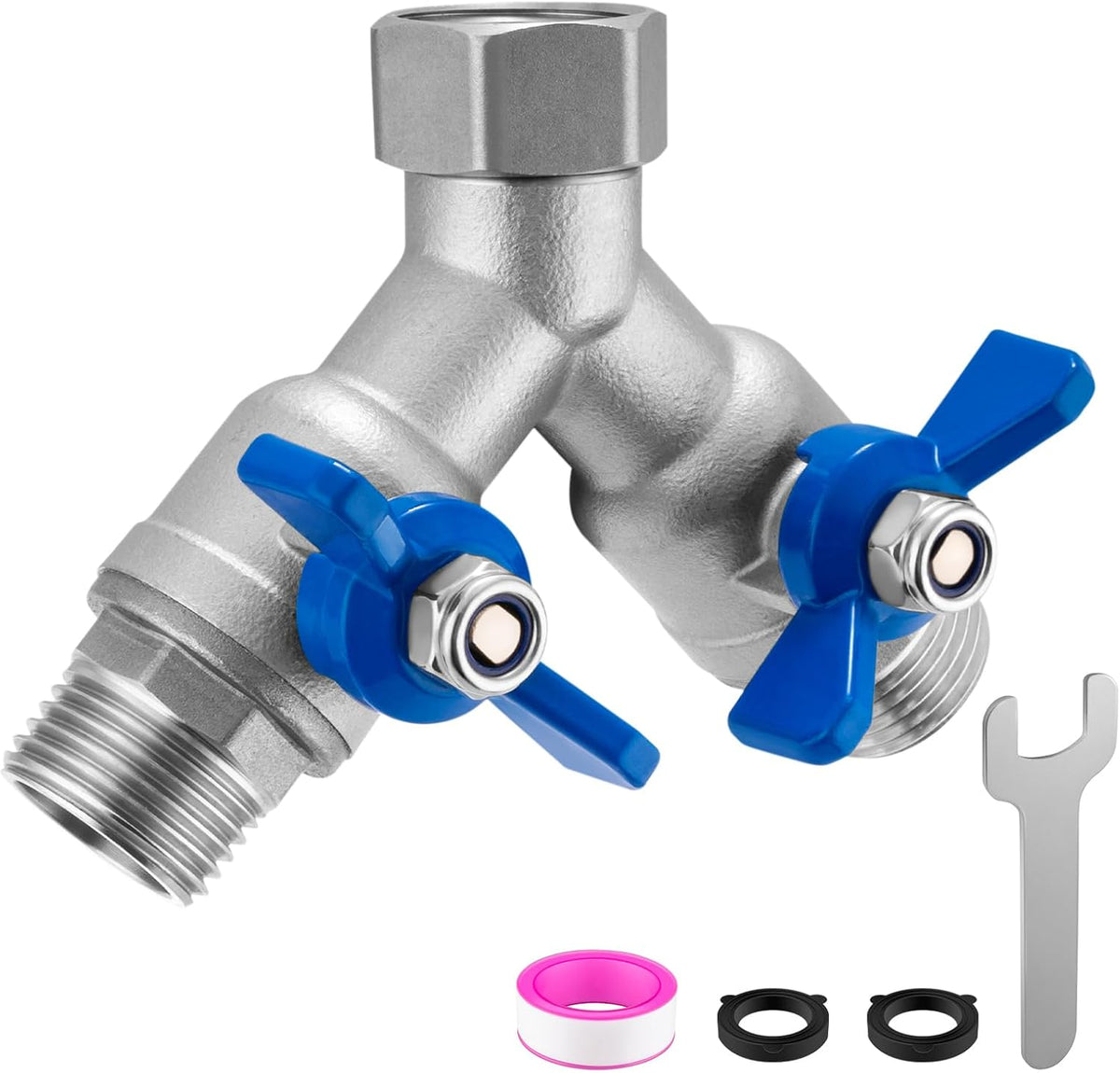 Garden Hose Splitter 2 Way, Heavy Duty Brass Hose Splitter, 3/4" GHT Hose Y Splitter with Shutoff, Full Flow Outdoor Faucet Splitter, Water Hose Y Valve Tap Adapter