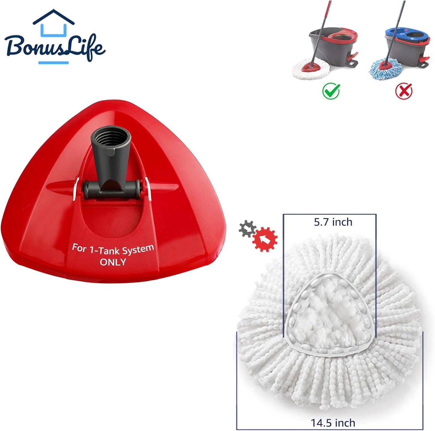 BonusLife 2-Pack Mop Head for O-Ceda EasyWrin Spin Mop Refill 1-Tank System Only Easy Cleaning Microfiber Replacement
