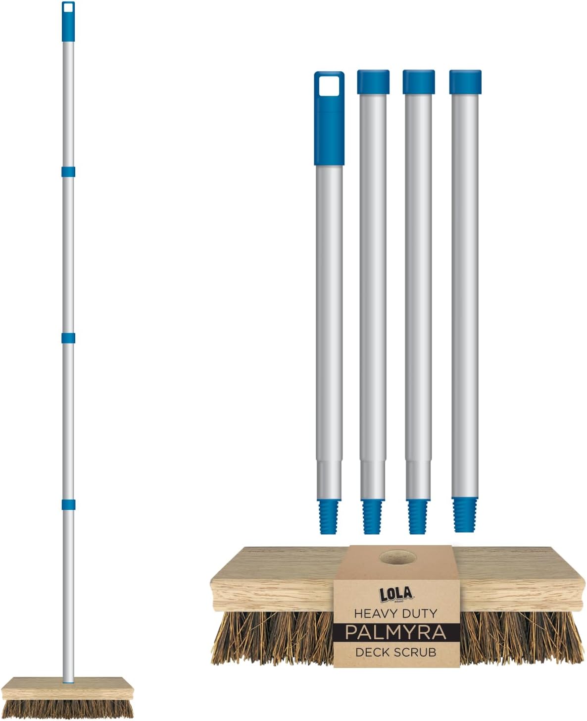 LOLA Deck Scrub Brush Outdoor Broom, Durable Bristles Remove Dirt, Grime, Grout, Leaves, Snow on Patios, Decks, Wet or Dry