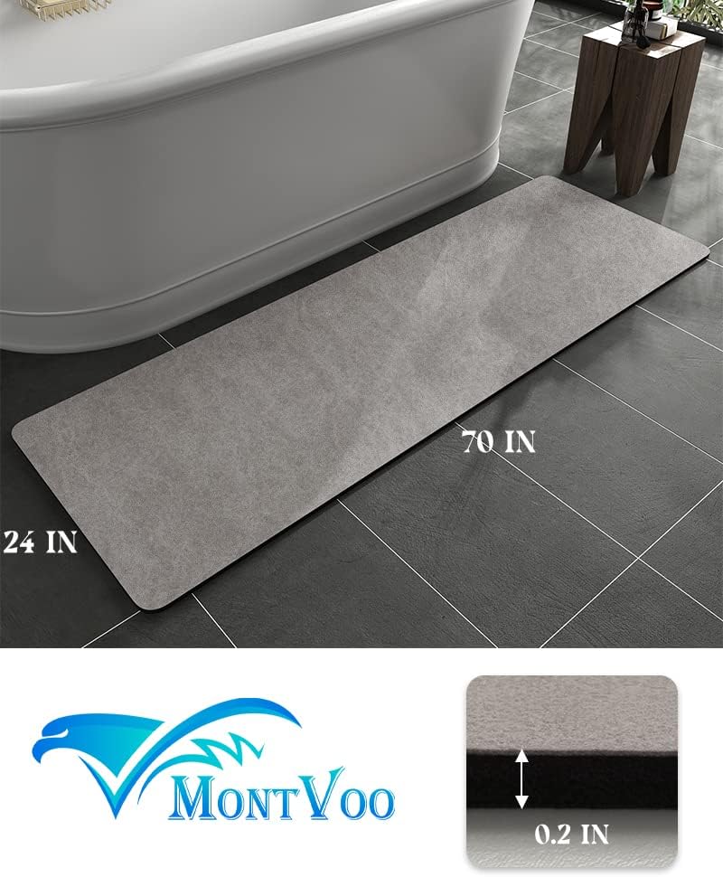 MontVoo -Bath Mat-Rubber Backing Non SlipThin Bathroom Rugs Fit Under Door- Quick Dry Absorbent Faux Suede Surface Grey Bathroom Floor Mats-Shower Rug for in Front of Bathtub Shower Gray 16x24
