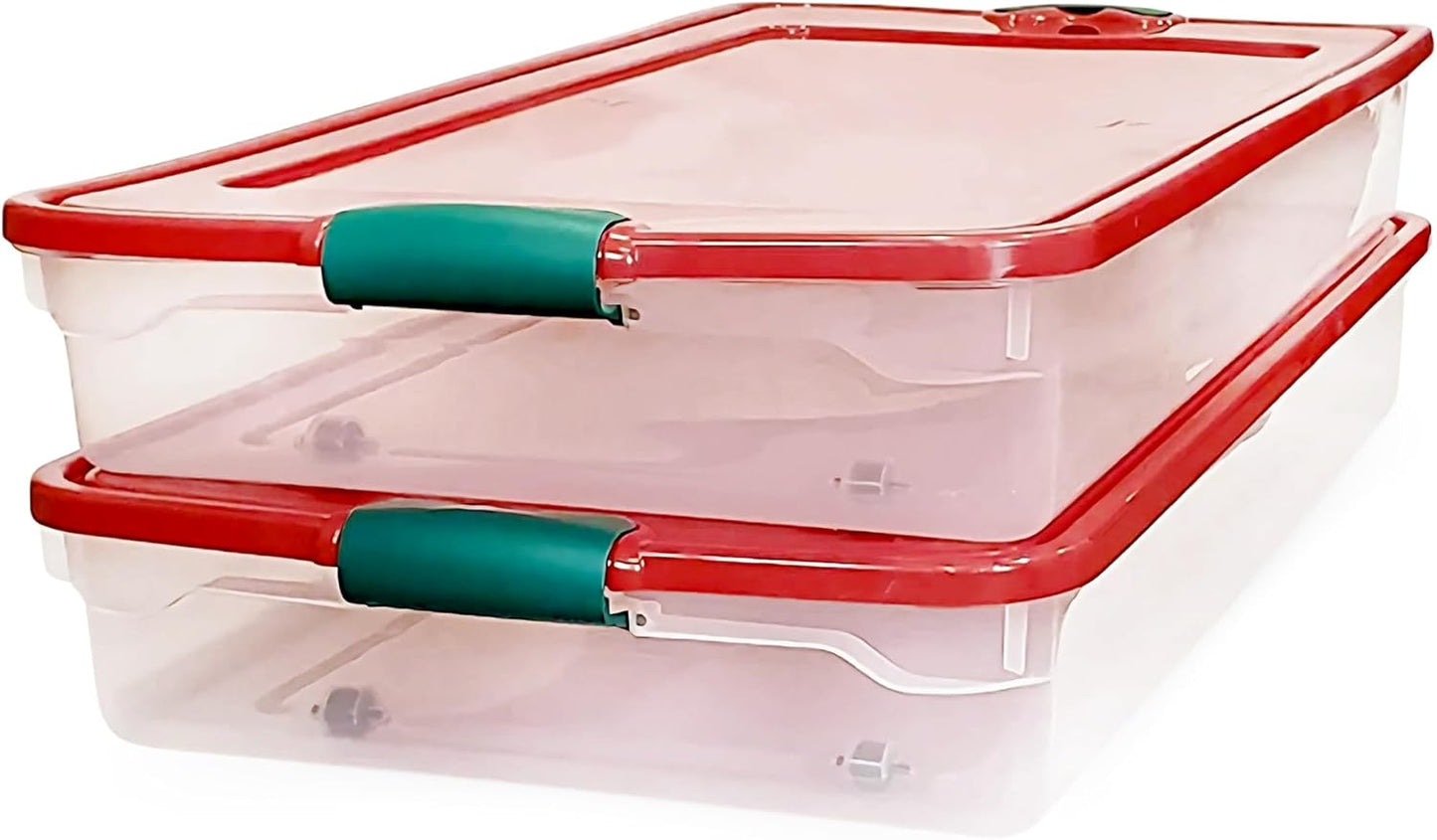 HOMZ 2-Pack Under Bed Storage, Clear Plastic Containers with Lids, 60 Quart, Gray Latch - Stackable Underbed Organizer Bins for Shoes, Bags, Clothes, and Towels