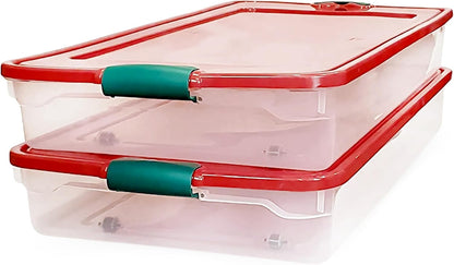 HOMZ 2-Pack Under Bed Storage, Clear Plastic Containers with Lids, 60 Quart, Gray Latch - Stackable Underbed Organizer Bins for Shoes, Bags, Clothes, and Towels