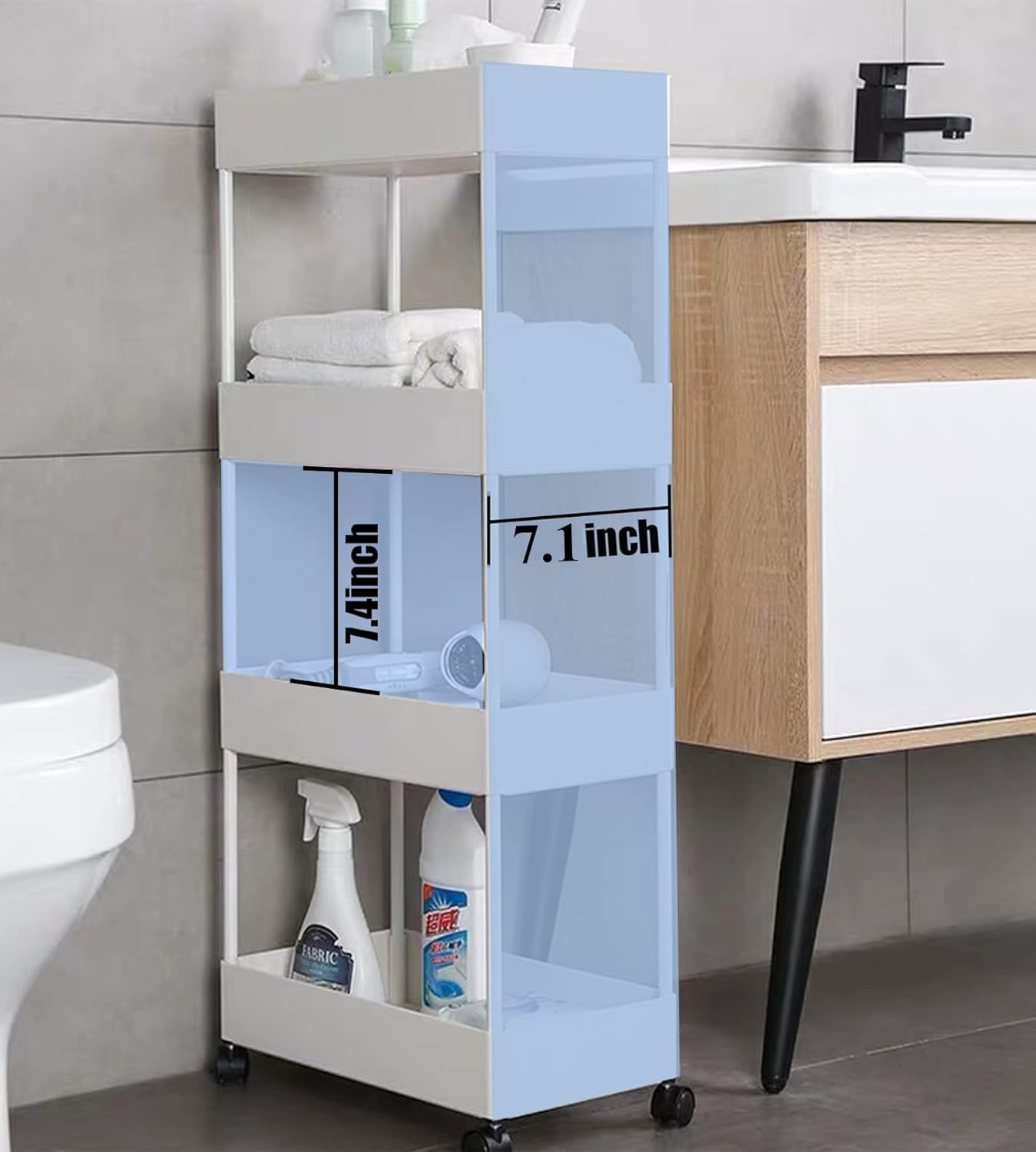 4 Tier Slim Rolling Utility Kitchen Cart Bathroom Organizer for Narrow Places Multipurpose Storage Shelve Mobile Trolley for Bedroom Laundry Office Restaurant Garage Pantry (Black)
