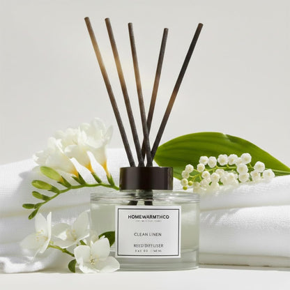 Clean Linen Reed Diffuser Set - Luxury Fragrance Reed Diffusers for Home. Office, Bathroom, Kitchen and Home Decor - Long-Lasting Scent with Non-Toxic Oils (5.63 oz, 160ml)