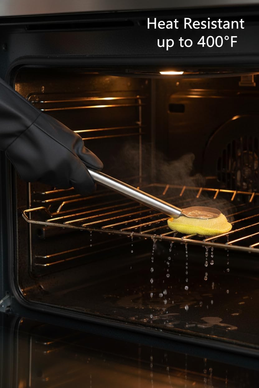 Oven Racks Clean Brush, Cast Iron Wok Skillet Scrubber Brush Non-Scratch, Long Handle, Heat-Resistant Kitchen Cleaning Brush for Wok,Pan, Indoor Grates, Pans, Oven Racks, Cook Rack, Dish