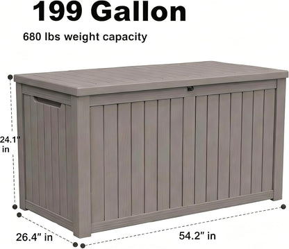 MAKINO 152 Gallon Resin Outdoor Storage Box, Waterproof Deck Box with Lockable Lid, Outside Storage Box for Patio Furniture, Pool Accessories, Garden Tools, Storage Bench for Backyard, Porch, Black