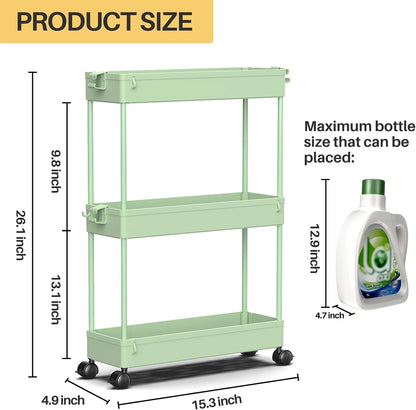 SPACEKEEPER Slim Rolling Storage Cart, 3 Tier Bathroom Storage Organizer Laundry Room Utility Cart Mobile Shelving Unit, Multi-Purpose for Kitchen Office Bathroom Laundry Narrow Places, Black