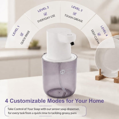 Automatic Foaming Soap Dispenser, 4-Level Touchless Hand Soap Dispenser, USB-C Rechargeable, Wall Mount or Countertop, 13.5oz/400ml, for Bathroom, Kitchen, Office, Hotel, Black