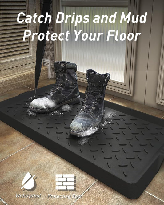 Boot-Tray Set Heavy Duty Rubber Mat with Lip Waterproof Shoe Mat Tray Set for Entryway Indoor