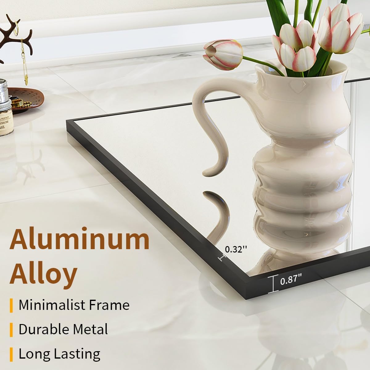 VooBang Mirror Full Length - 21" x 57" Floor Mirror with Stand, Aluminum Alloy Frame Full Body Mirror, Standing Hanging or Leaning Against Wall for Bedroom and Living Room, Black