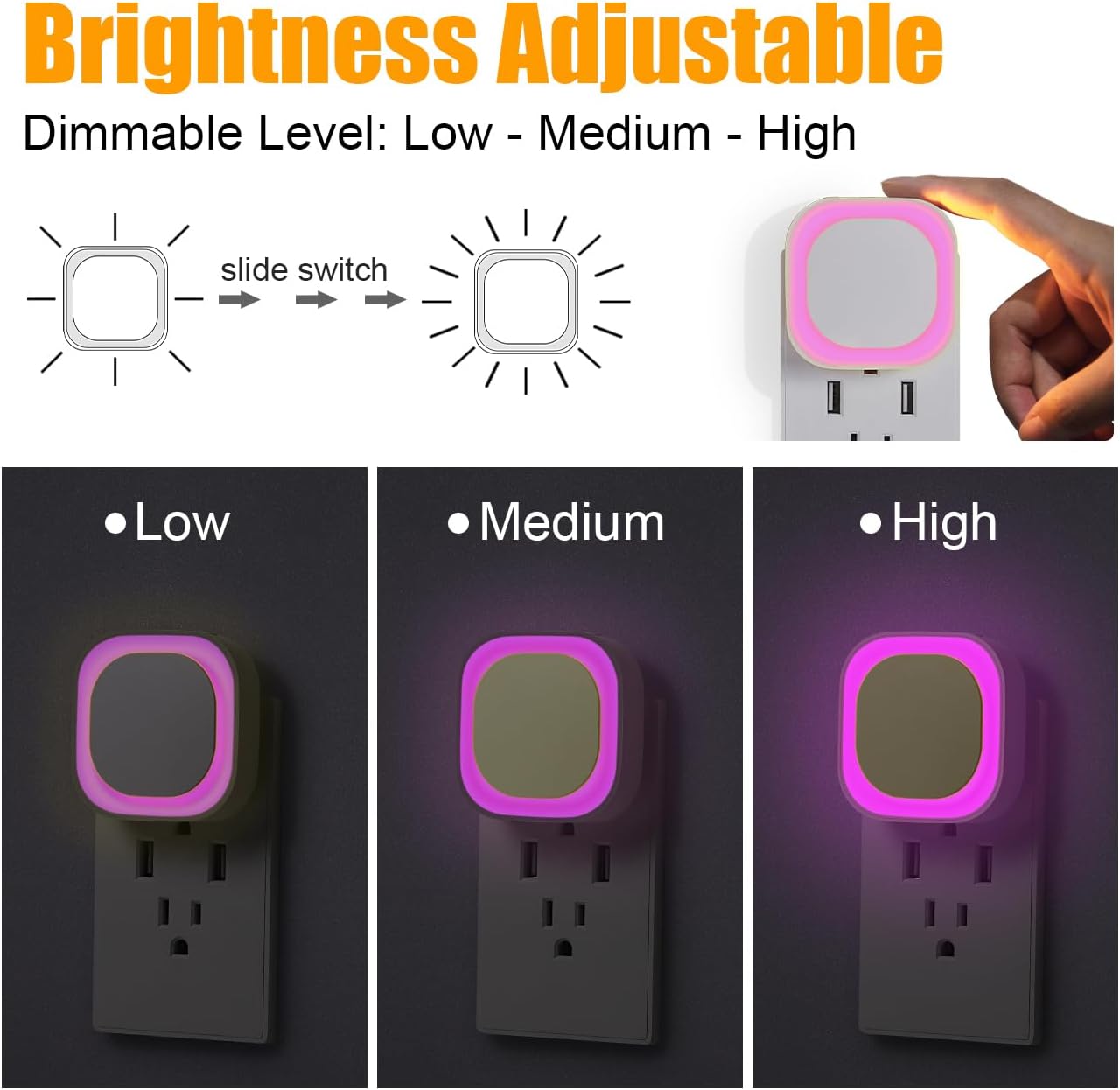 YUNLEX 2 Pack Red Night Light with Dusk to Dawn Sensor, Eye-Care Reflected Glow, 0% Blue Light True Red LED, 3-Level Brightness, Auto On/Off, Plug-in Nightlight for Sleep, Kids, Bedroom, Bathroom