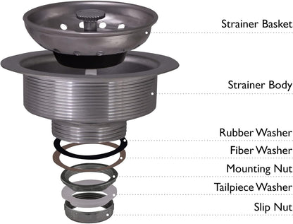 Design House 542969 Kitchen Sink Anti-Clogging S430 Stainless Steel Drain Strainer with Food Waste Catching Basket