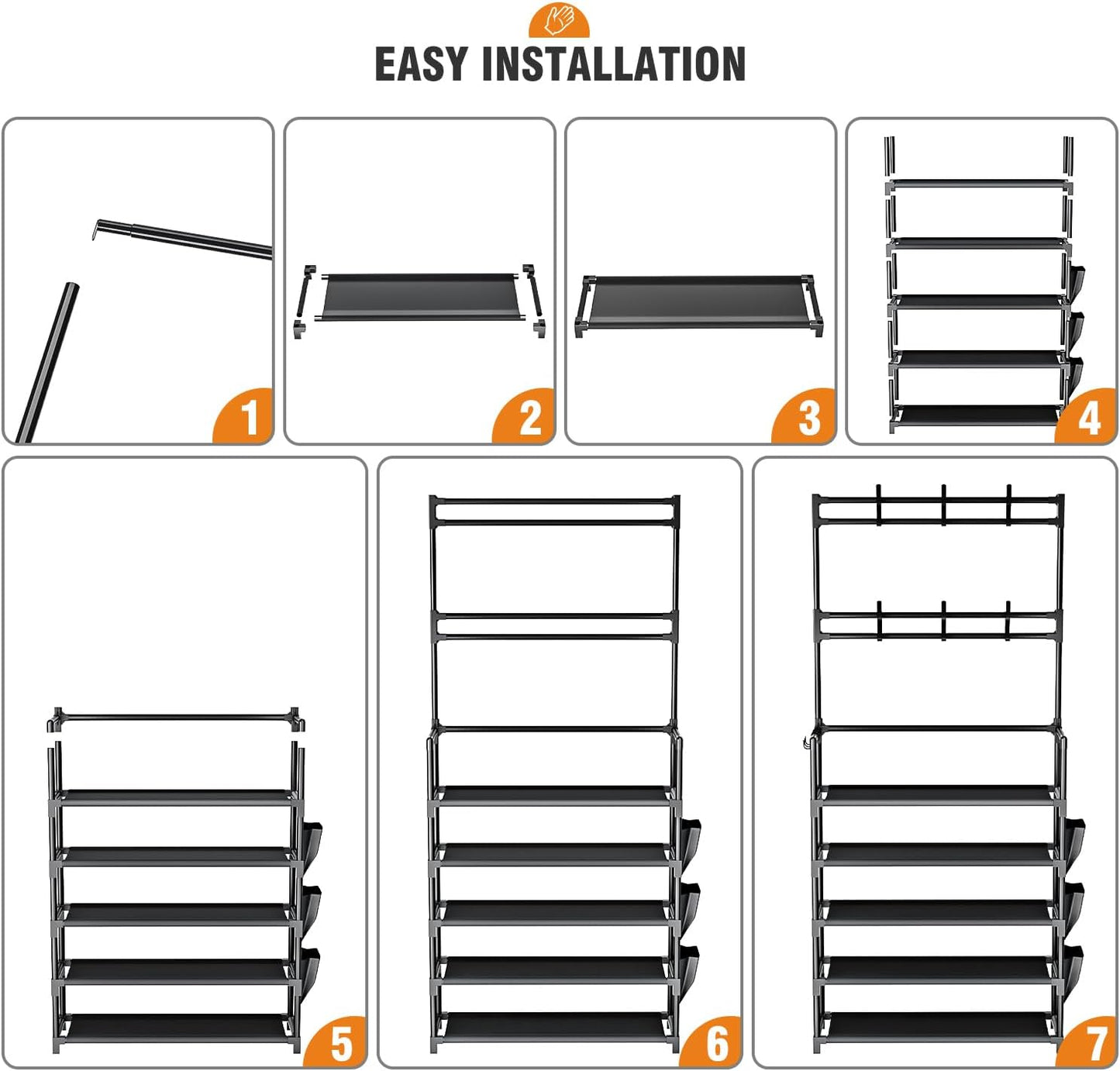 OYREL Shoe Rack 5 Tier Shoe Organizer Storage 15-20 Pairs Shoes Rack for Closet Entrance Shoe Rack Organizer with Hooks and Side Pocket Entryway Shoe Holder Space Saving Free Standing Shoe Racks