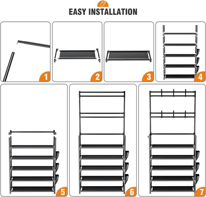 OYREL Shoe Rack 5 Tier Shoe Organizer Storage 15-20 Pairs Shoes Rack for Closet Entrance Shoe Rack Organizer with Hooks and Side Pocket Entryway Shoe Holder Space Saving Free Standing Shoe Racks