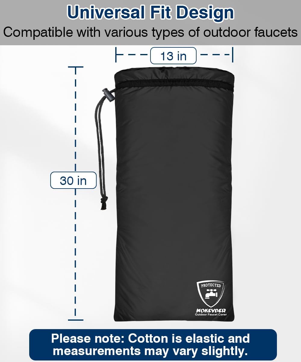 Enlarge Outdoor Faucet Cover for Winter Freeze Protection, 13” W x 25" H Hose Bib Covers Socks for Garden Lawn Faucets & Yard Hydrant, Reusable Long Insulated Spigot Cover, Black, 1 Pack