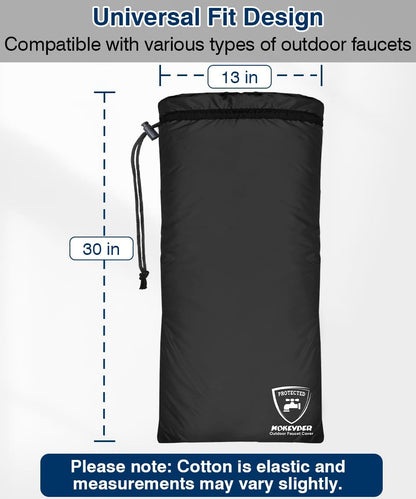 Enlarge Outdoor Faucet Cover for Winter Freeze Protection, 13” W x 25" H Hose Bib Covers Socks for Garden Lawn Faucets & Yard Hydrant, Reusable Long Insulated Spigot Cover, Black, 1 Pack