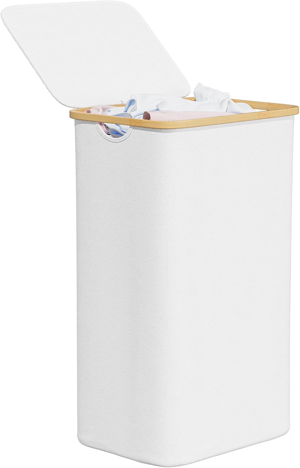 SpaceAid Double Laundry Hamper 2 Section with Lid and Removable Laundry Bags, 160L Clothes Basket with Bamboo Handles, Large Collapsible Hamper for Bedroom, Bathroom, Dorm, Laundry Room - White