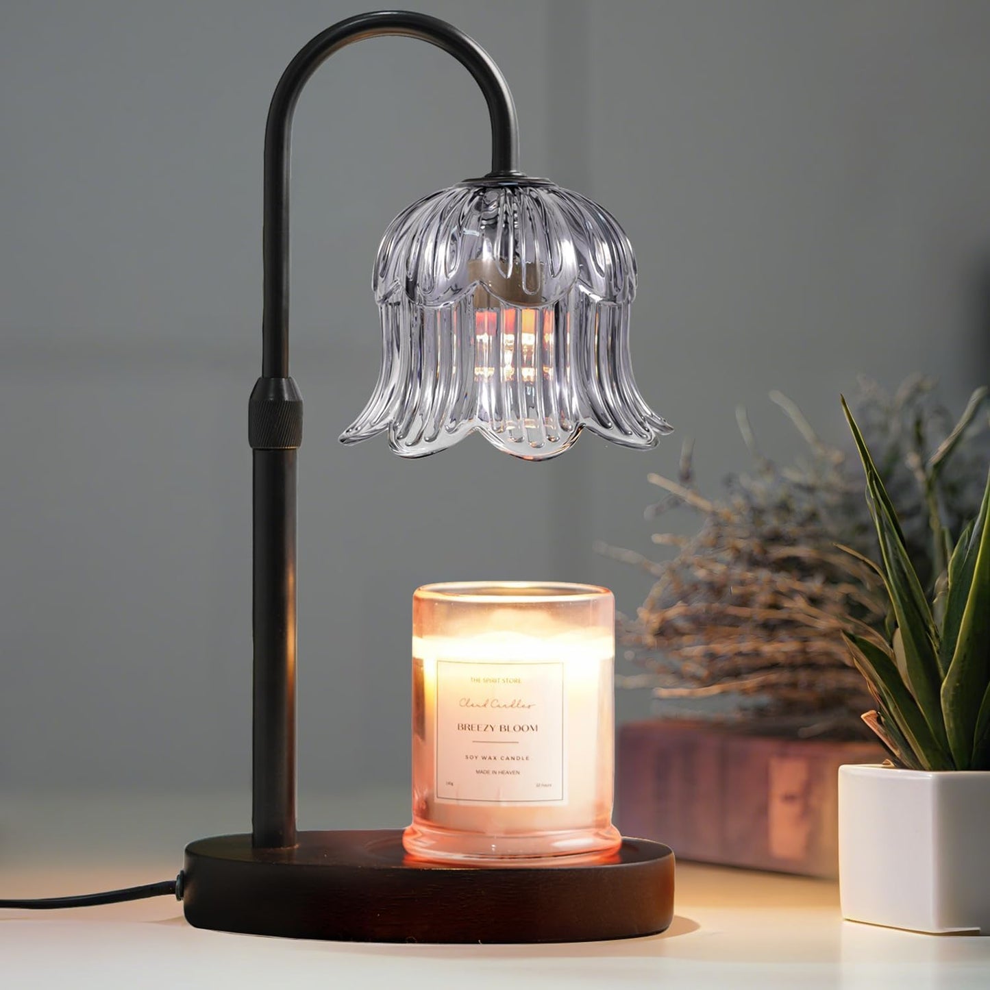 CRMILL Candle Warmer Lamp with Timer: Adjustable Dimmable Height Adjustable Warming - Flower Shape Wax Lamp Jar Candles No Flame Modern Home Decor Table Lights - Home Living Bedroom