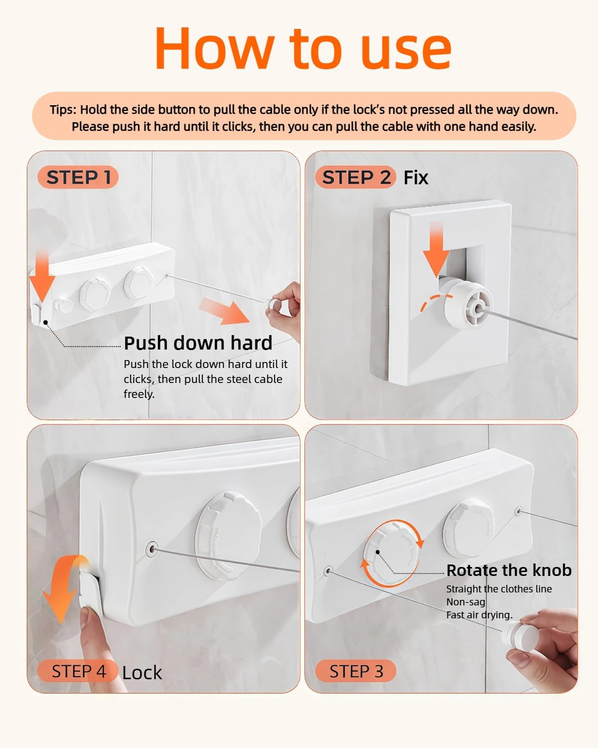 Retractable Clothesline 16.7 ft – Heavy-Duty 44 lb, Rust-Proof Stainless Steel, Wall-Mounted Indoor/Outdoor Laundry Line, Easy Install for Bathroom, Balcony & Apartment (White, Single Line)
